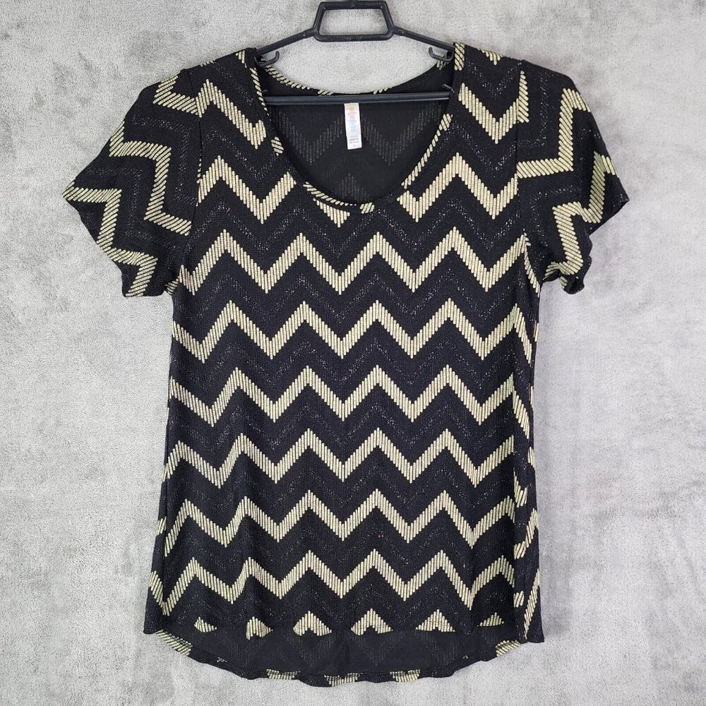 Womens LULAROE Blouse Shirt Zig Zag sparkle Round Neck Short Sleeve Size XL